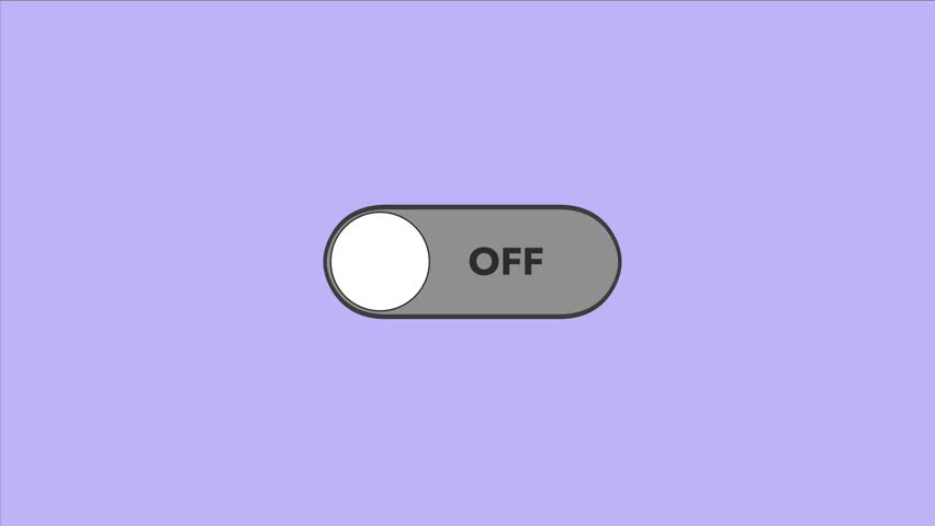 Animated switch in the settings of a device. On off switch slider animation on purple background. 