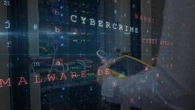 Animation of cyber attack text and data processing over man using detector by computer servers. Global computing, digital interface and data processing concept digitally generated video. - Powered by Shutterstock - Get 15% off with code: PIKWIZARD15