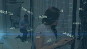 Animation of data processing against diverse male and female engineer working at server room. Global finance and business data storage technology concept - Powered by Shutterstock - Get 15% off with code: PIKWIZARD15