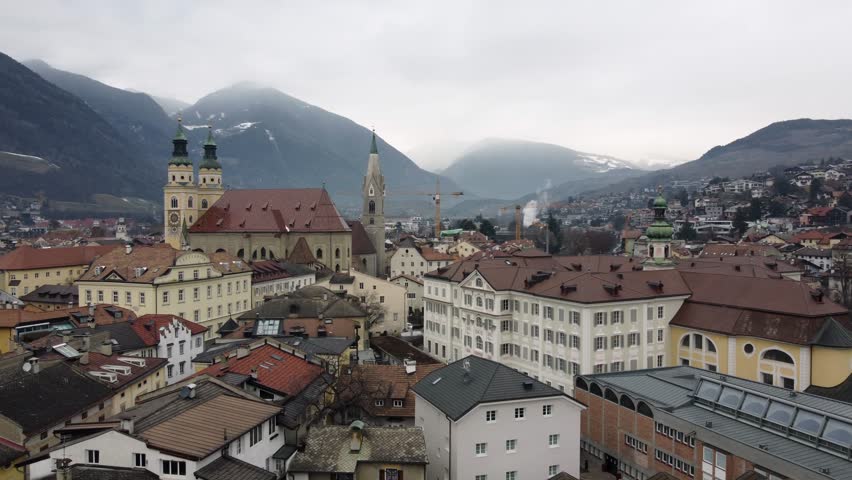 Aerial view of the city of Brixen, South Tyrol, Italy