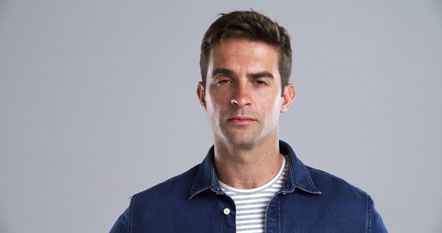 Thinking, solution or man with ideas, face or questions with model on grey studio background. Person, memory or portrait with inspiration, problem solving or planning with insight, remember or doubt