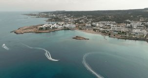 Coastal Elegance: Aerial View of Luxury Yachting and Motorboats in Protaras, Cyprus. High quality 4k footage