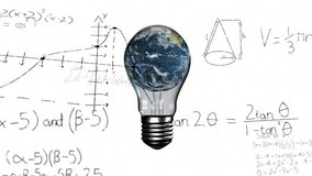 Animation of light bulb with globe and mathematical data processing. Global science, computing and data processing concept digitally generated video. - Powered by Shutterstock - Get 15% off with code: PIKWIZARD15