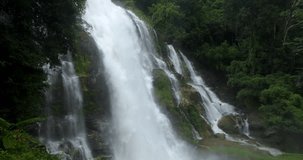 Beautiful Landscape view of Big Wachirathan Waterfall in the rainy season at doi inthanon, Chiang mai,Thailand, 4k video slow motion 