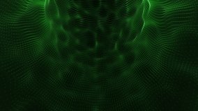 Abstract wavy field made of glowing green particles on a dark background , looped video, 4k , 60 fps