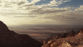 Aerial, Jebel Hafeet Viewpoint, Al Ain, United Arab Emirates. Graded and stabilized version.