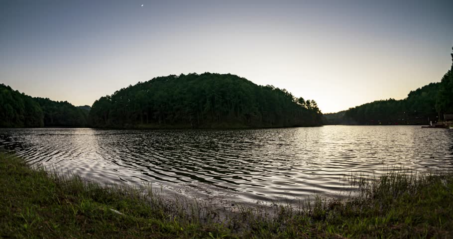 The moon sets, followed by the center of the Milky Way seys above the horizon in the early evening at Pang Ung, Mae Hong Son.