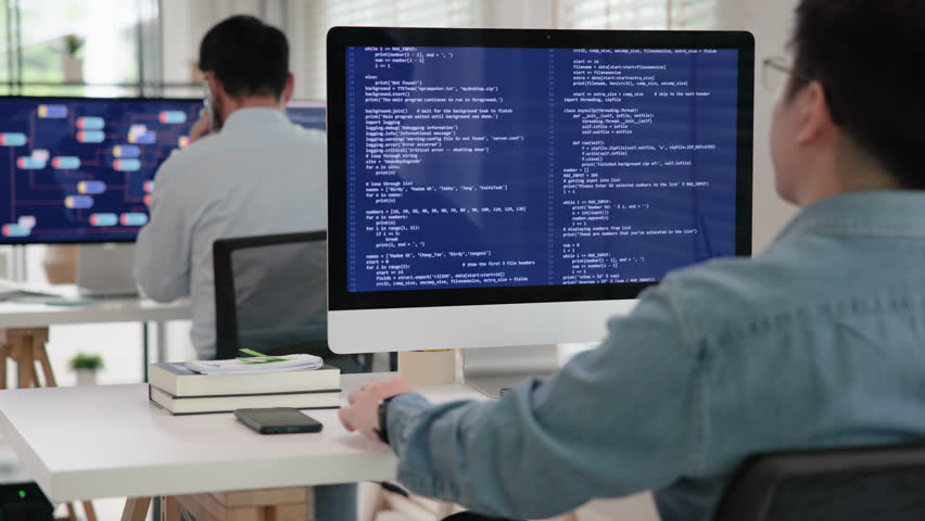 Smart AI cyber bot IT deep tech tools help write prompt python code web screen. Asia people asian man typing busy work predict big data mining center office upskill STEM expert skill job coder course. | Shutterstock HD Video #1111296169