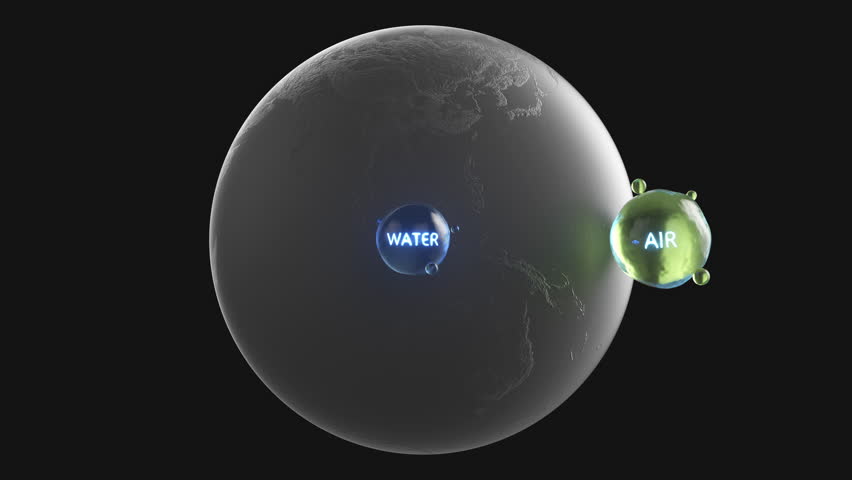 The relationship between the size of land, water from the oceans and the amount of air on planet Earth. 3d rendering animation Royalty-Free Stock Footage #1111296849