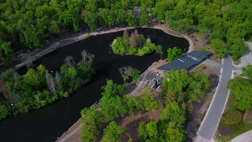Aerial shot of a Winnipeg park on a sunny day in summer.