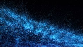 Abstract 4K blue shining glitter particles and rays animation new motion background. Light flare for event, festival, presentation, music, show, party, award, fashion, music, festival, club, stage