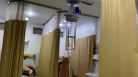 close up of a intravenous drip hose on the emergency room. IV drip tubes in a hospital room