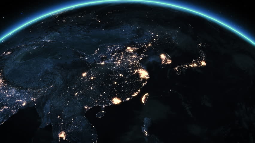Animation of Planet Earth with city lights. Huge Outage Hits China, Japan, Mongolia, Russia, India. Power Outage Turning Lights Off. International Earth Event. Blackout in Asia.  Royalty-Free Stock Footage #1111308763