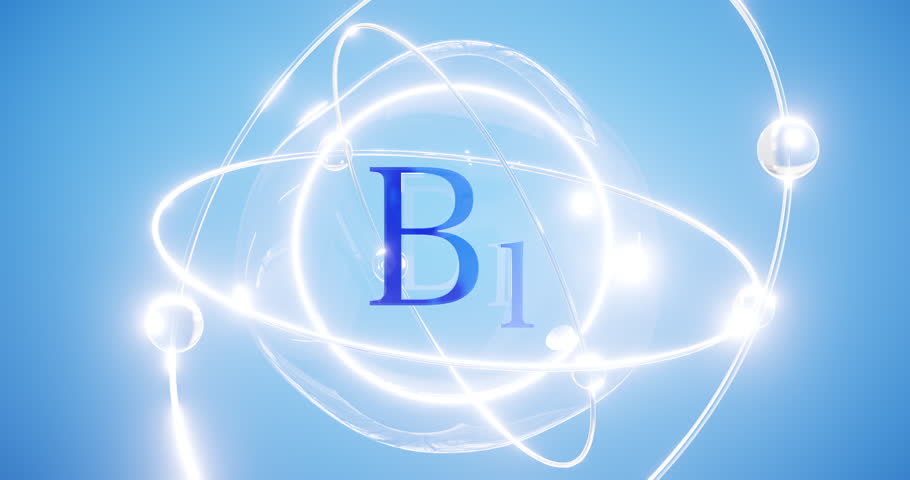 vitamin b1 inscription inside a sphere with atoms and rotating orbits, vitamin complex protection concept, vitamin b thiamine Royalty-Free Stock Footage #1111309049