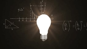Animation of lit light bulb over mathematical data processing. Global science, computing and data processing concept digitally generated video. - Powered by Shutterstock - Get 15% off with code: PIKWIZARD15