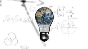 Animation of light bulb with globe and mathematical data processing. Global science, computing and data processing concept digitally generated video. - Powered by Shutterstock - Get 15% off with code: PIKWIZARD15