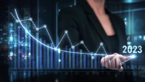 Economic Recession, Graphs and Stock Markets Show the Global Economic Crisis. The Effects of Inflation, War, Epidemics. Young Female Financial Broker Using Virtual Reality to Draw a Descending  Chart. - Powered by Shutterstock - Get 15% off with code: PIKWIZARD15