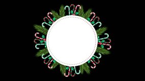 4K Christmas Leaves Isolated on Black Background New Year and Christmas abstract white banner background New year and Holiday celebration card template Candy Canes and Holly Berries Holiday Decoration