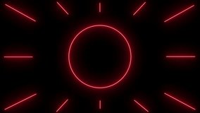 logotype circle template video background animation with glowing neon beams or stripes flying into middle black sphere