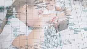 Animation of data processing over grid network against caucasian boy using digital tablet at school. School and education technology concept - Powered by Shutterstock - Get 15% off with code: PIKWIZARD15