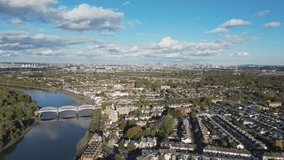 Aerial video clip of the London suburbs on a sunny day.