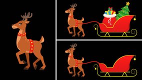 A Christmas reindeer is carrying a Christmas sleigh with gifts and a Christmas tree, looped animation - Powered by Shutterstock - Get 15% off with code: PIKWIZARD15