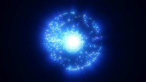 Abstract energy magic blue sphere ball atom round molecule made of glowing bright electric electrons small round particles flying dots on black background - Powered by Shutterstock - Get 15% off with code: PIKWIZARD15