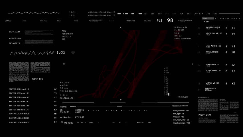 Medical UI HUD.CT scan. MRI x ray Scan. Analyzing cardiovascular system diagnosis. Technological Interface. Healthcare. 2D generated