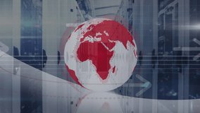 Animation of spinning globe and message icons against computer server room. Global networking and business data storage technology concept - Powered by Shutterstock - Get 15% off with code: PIKWIZARD15