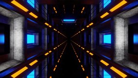 Orange and Blue Dark Spaceship Corridor Background VJ Loop in 4K