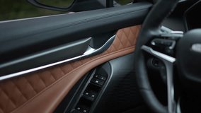 modern car interior, leather interior, modern car door