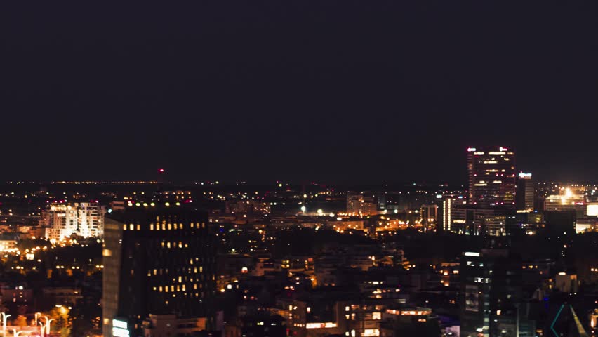 Establishing Aerial shot Of Bucharest City Skyline At Night Royalty-Free Stock Footage #1111349169