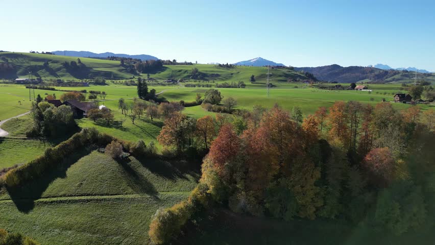 Switzerland, Canton of Zug, autumn landscape, farm fields, Menzingen