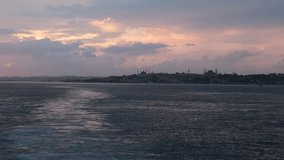 Istanbul view at sunset from a ferry in Kadikoy 4K footage. Visit Istanbul background video.