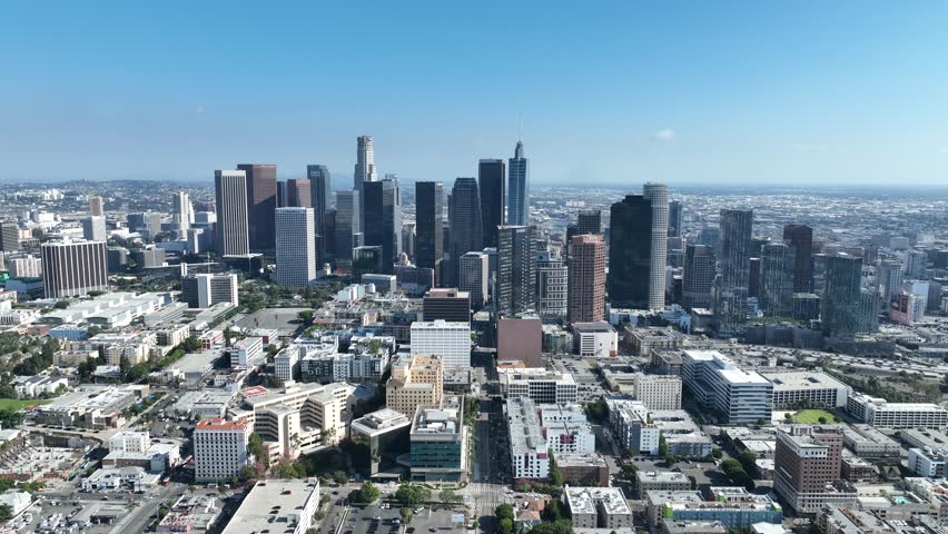 Downtown Los Angeles At Los Angeles In California United States. Corporate Buildings Scenery. Skyscrapers Background. Downtown Los Angeles At Los Angeles In California United States.