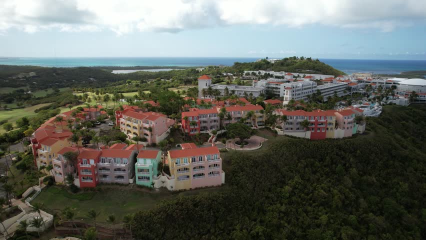 Aerial Video of Oceanfront resort community Las Casitas Village at the El Conquestador in Fajardo, Puerto Rico 