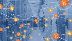 Animation of network of digital icons and floating numbers against computer server room. Global networking and business data storage technology concept - Powered by Shutterstock - Get 15% off with code: PIKWIZARD15