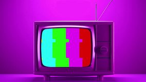Old tv in pink blue gradient neon light. Retro colorful animated. Video flat cartoon animation design element 4k