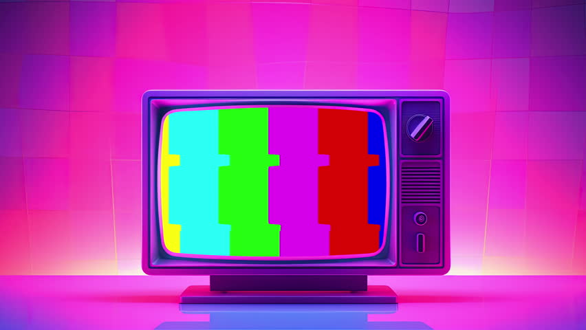 Old tv in pink blue gradient neon light. Retro colorful animated. Video flat cartoon animation design element 4k