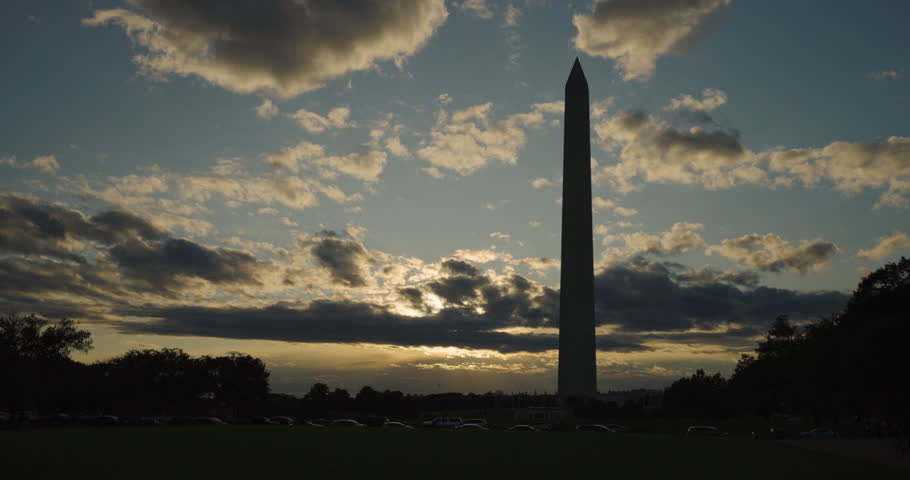 Sunset Clouds Behind Washington Monument in Silhouette