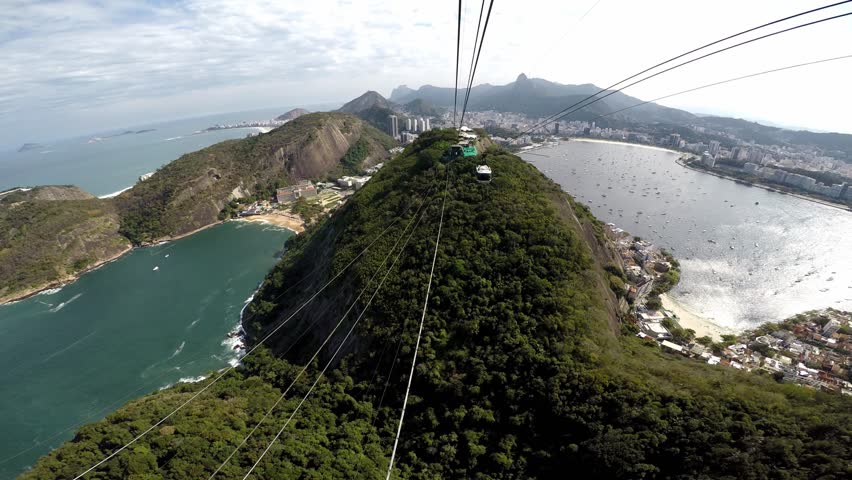 Cable car descending from Sugar Loaf mountain in Rio de Janeiro Brazil