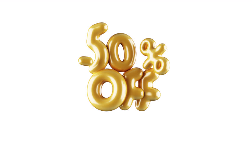3D balloons typography animation. Sales badge with -50% off announcement. Text that puffs up animation. Alpha channel, transparency background. 4K animation. | Shutterstock HD Video #1111380499