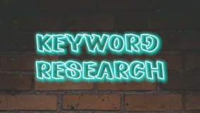 LOOP POPULAR  keyword research, Blue neon animation . Neon sign animation text. 4K loop handmade handlettering with blue neon text on brick background animation.