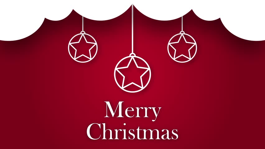 Merry Christmas Animation Typography Text.  Christmas wish on red background with snowflakes