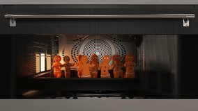 Preparation of gingerbread men in the oven while they, in the meantime, dance. Merry christmas and Happy New Year background. 3D cartoon animation - Powered by Shutterstock - Get 15% off with code: PIKWIZARD15