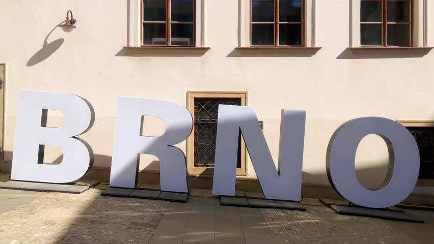 Brno city sign. Brno sign at the Old Town Hall. Brno, Czech Republic.