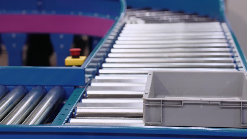 Driven roller conveyor on sale at exhibition | Shutterstock HD Video #1111403665