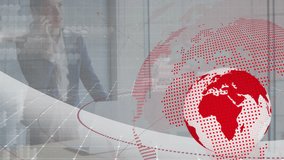 Animation of globe and computer language, caucasian businesswoman talking on phone and using laptop. Digital composite, global business, coding, data processing, technology and office concept. - Powered by Shutterstock - Get 15% off with code: PIKWIZARD15