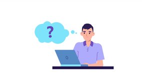 Young man character with laptop animation. male thinking and looking for answer, question mark, confused, puzzled. office worker, manager, clerk character. Question in speech bubble, doubt - Powered by Shutterstock - Get 15% off with code: PIKWIZARD15
