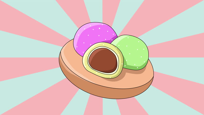 Animation of a typical Japanese food mochi cake icon with a rotating background